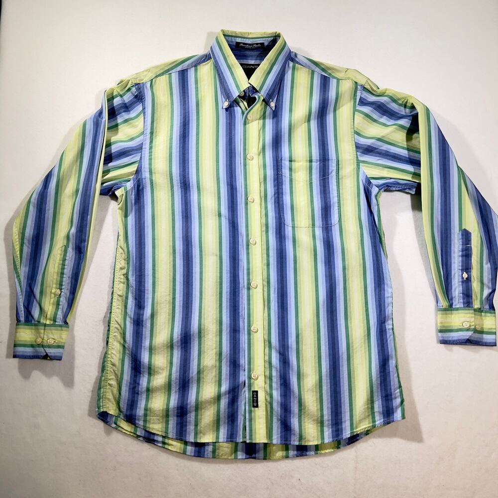 Gant Striped Button Shirt Men Large Dress Fit Providence Poplin Vertical Stripe